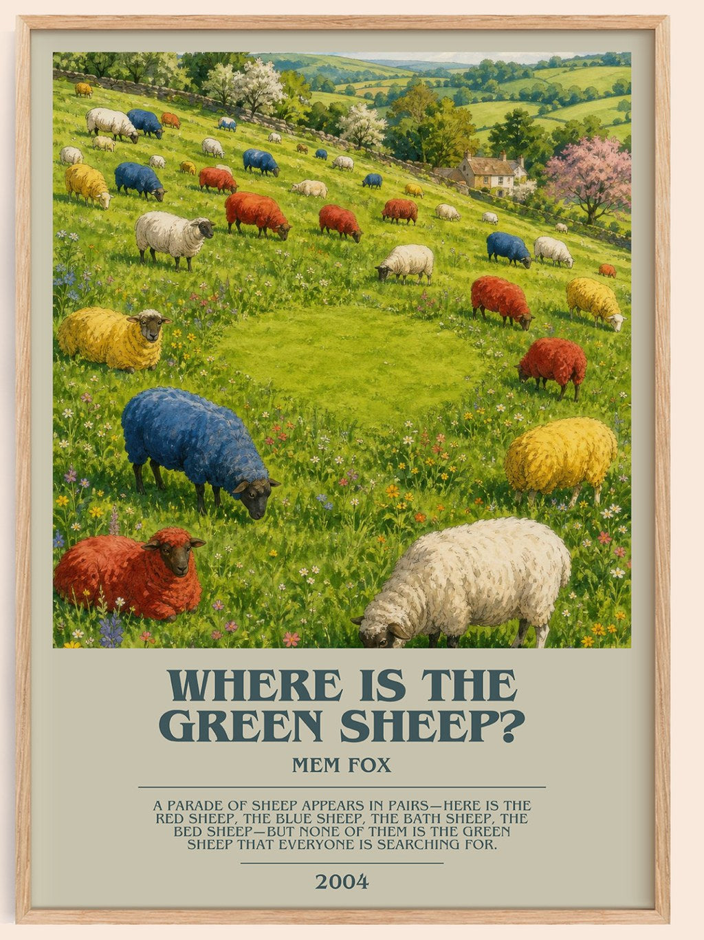 Where is the green sheep? bookish book poster by Mem Fox – framed literary art print