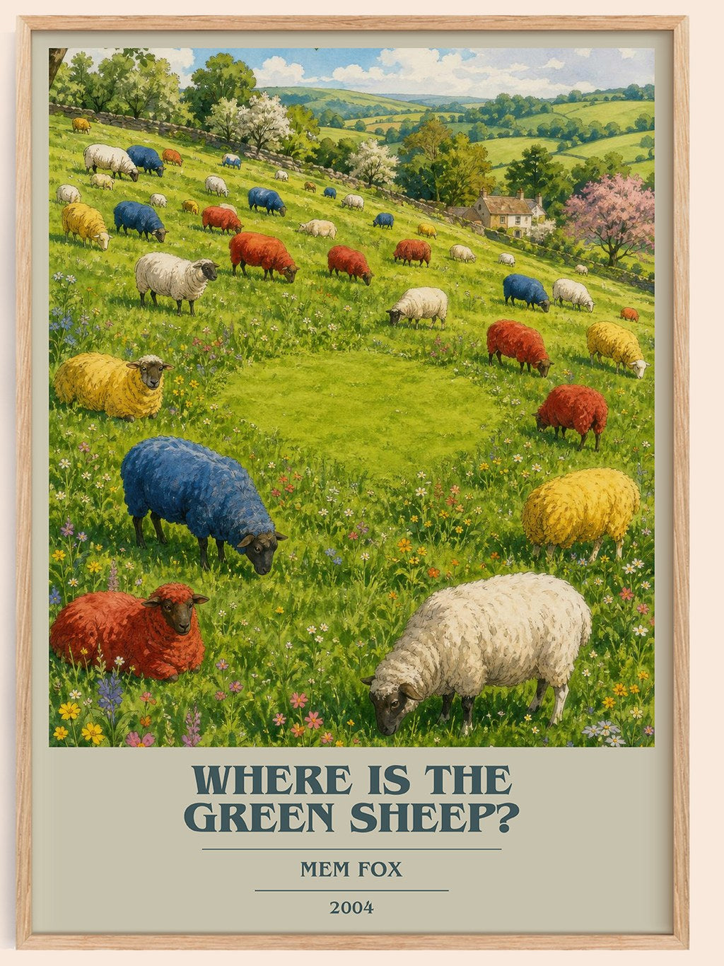 Where is the green sheep? book cover book poster by Mem Fox – framed literary art print
