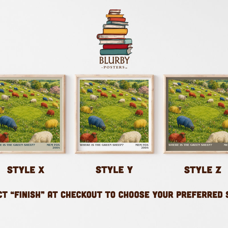 Where is the green sheep? literary print in frame leaning in hallway – childrens wall art