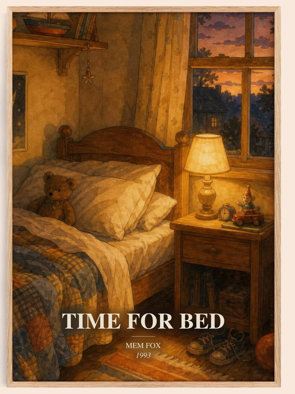 Time for Bed watercolour book poster by Mem Fox – framed literary art print