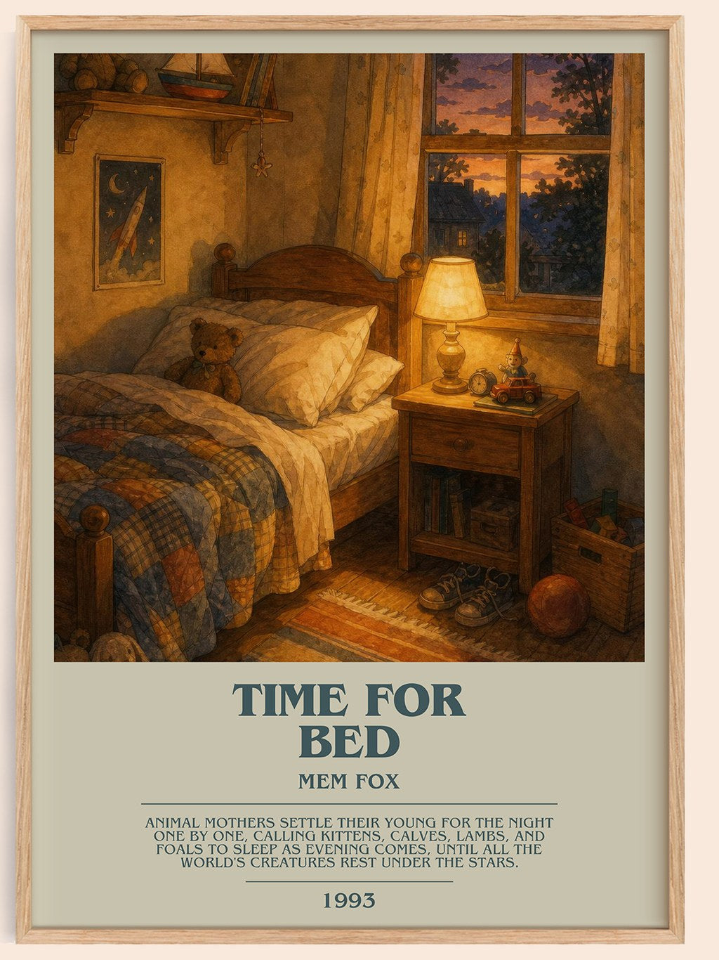 Time for Bed bookish book poster by Mem Fox – framed literary art print