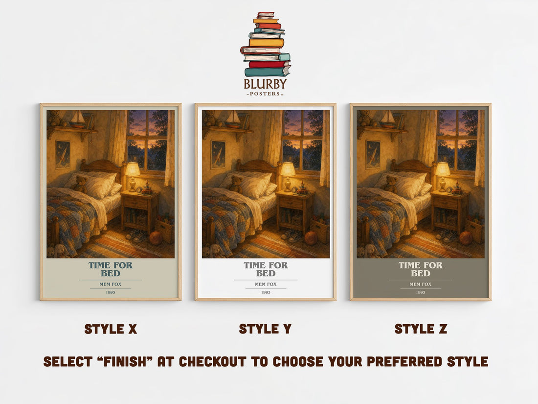 Time for Bed book cover print in frame leaning in hallway – childrens wall art (mockup)