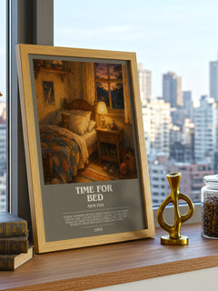 Time for Bed bookish print framed by window – literary home decor