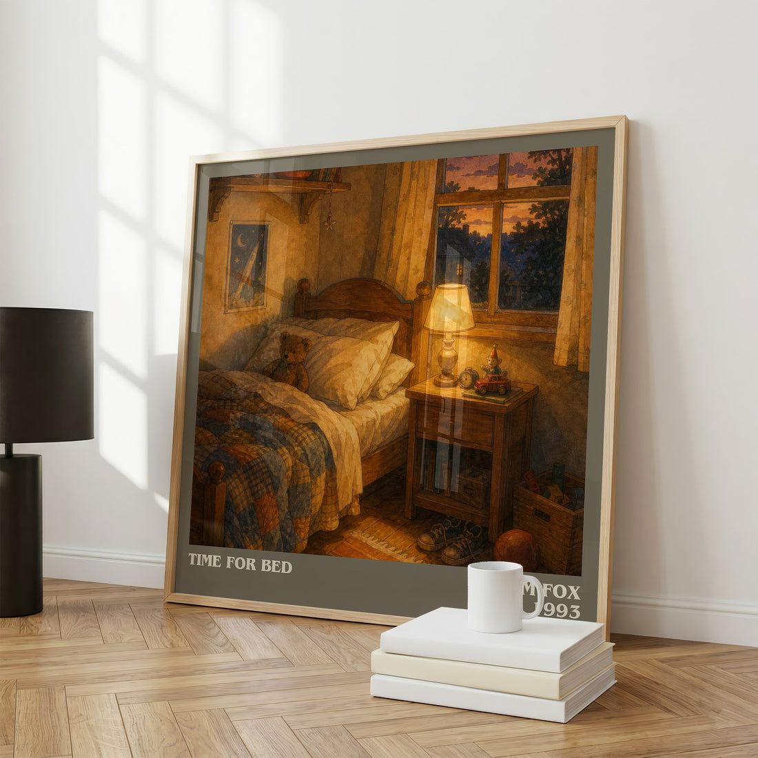 Time for Bed literary print framed by window – literary home decor
