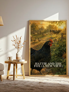 Hattie and the fox (A New View) watercolour print in frame leaning in hallway – childrens wall art