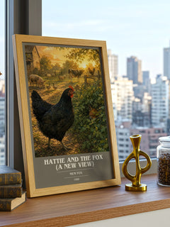 Hattie and the fox (A New View) book cover print framed by window – literary home decor