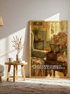 Wilfrid Gordon McDonald Partridge watercolour print in frame leaning in hallway – childrens wall art