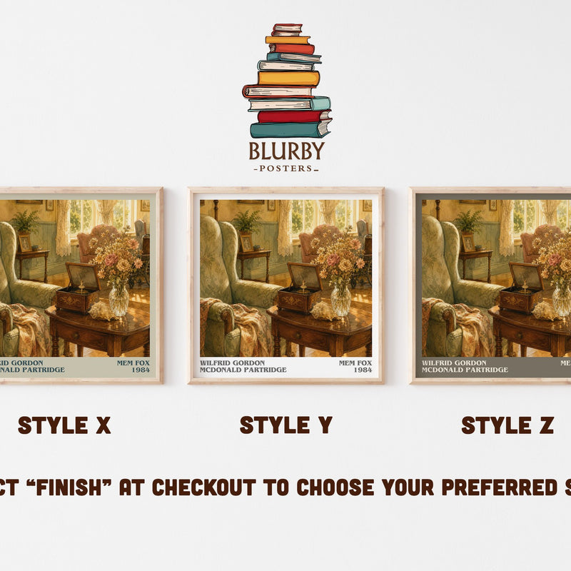 Wilfrid Gordon McDonald Partridge literary print in frame leaning in hallway – childrens wall art