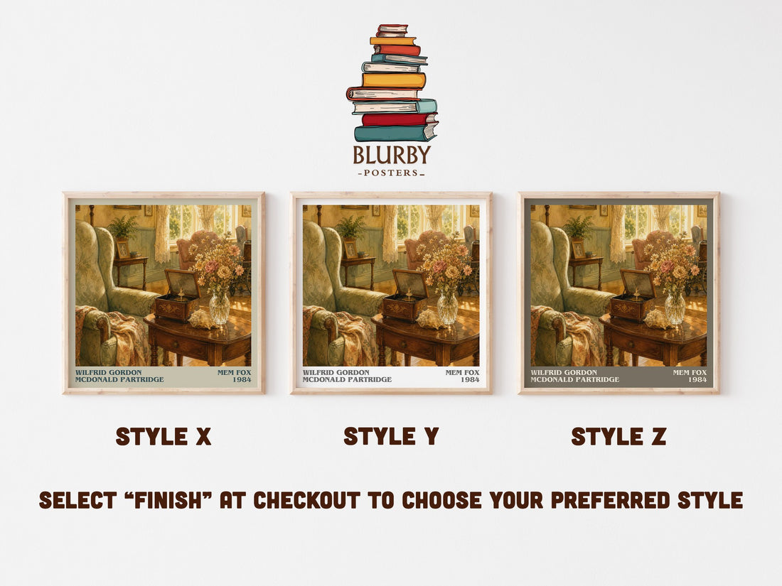 Wilfrid Gordon McDonald Partridge literary print in frame leaning in hallway – childrens wall art (mockup)