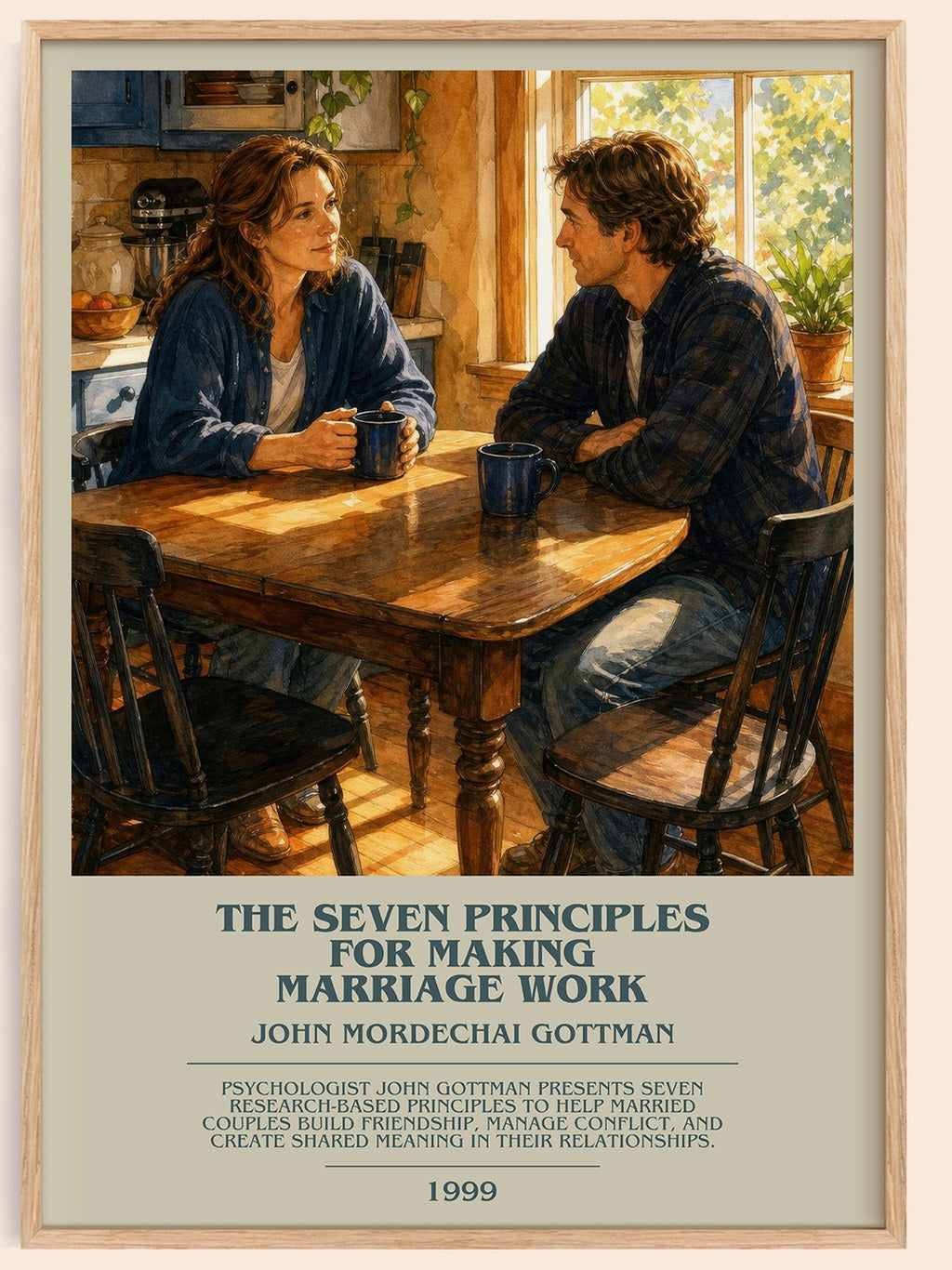 The seven principles for making marriage work bookish book poster by John Mordechai Gottman – framed literary art print