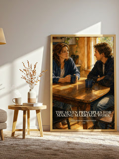 The seven principles for making marriage work watercolour print in frame leaning in hallway – non fiction wall art