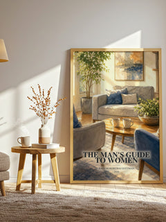 The man's guide to women watercolour print in frame leaning in hallway – non fiction wall art