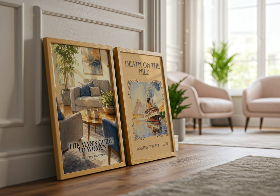 The man's guide to women watercolour print framed by window – literary home decor