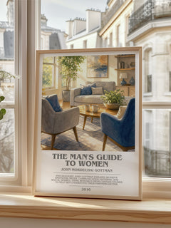 The man's guide to women Bookish Wall Art by John Mordechai Gottman – framed print by a bright window