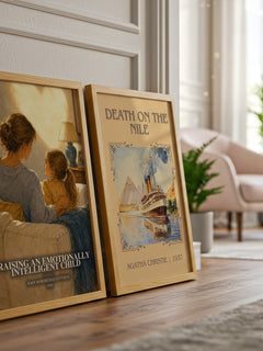 Raising an emotionally intelligent child watercolour print framed by window – literary home decor