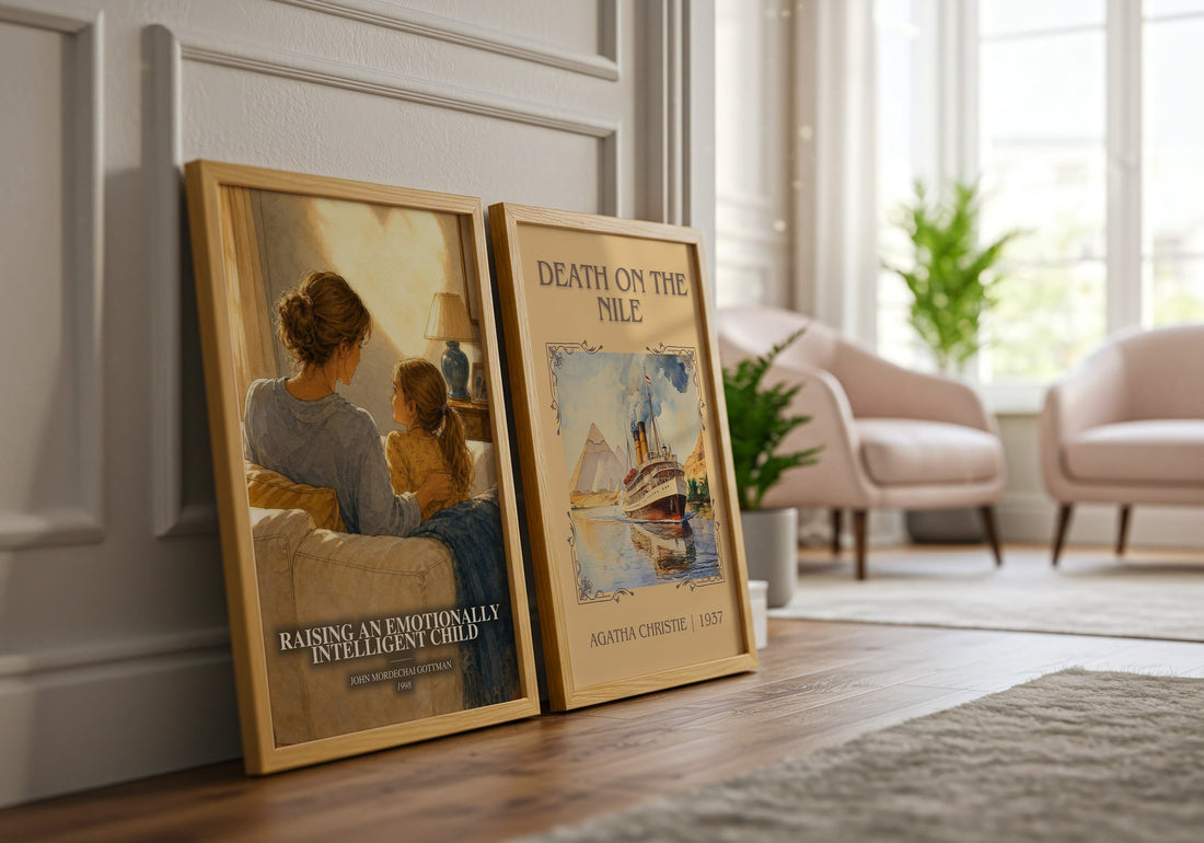 Raising an emotionally intelligent child watercolour print framed by window – literary home decor