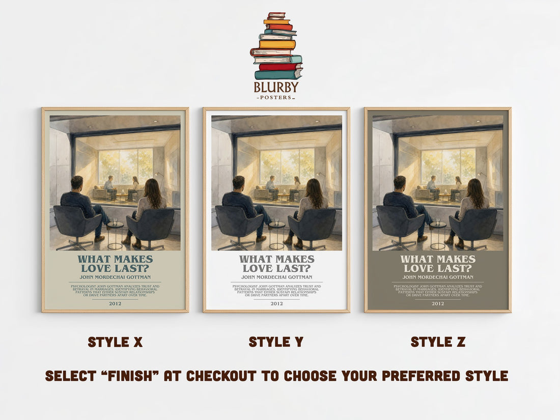 What makes love last? bookish print in frame leaning in hallway – non fiction wall art (mockup)