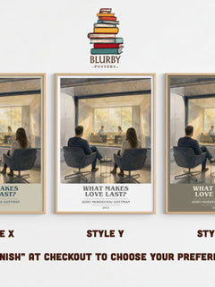 What makes love last? book cover print in frame leaning in hallway – non fiction wall art