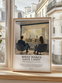 What makes love last? bookish poster colour and style options – John Mordechai Gottman book art