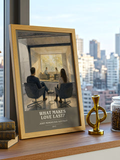 What makes love last? book cover print framed by window – literary home decor