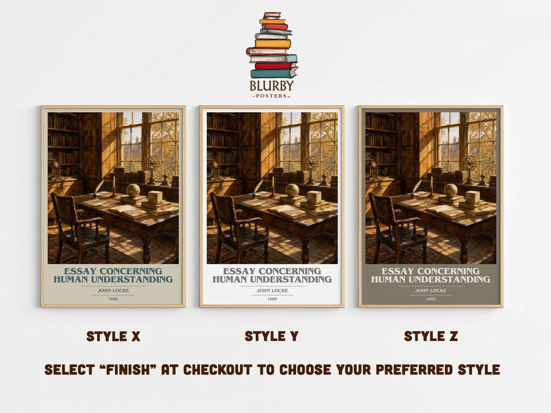 Essay concerning human understanding book cover print in frame leaning in hallway – philosophy wall art (mockup)