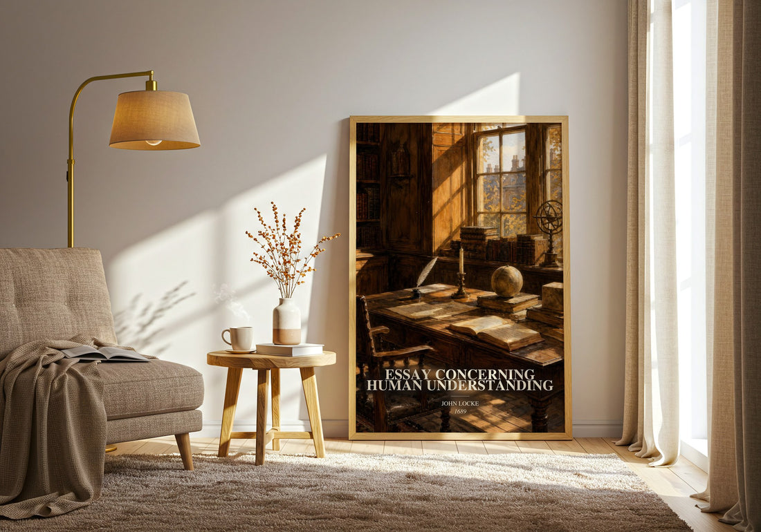 Essay concerning human understanding watercolour print in frame leaning in hallway – philosophy wall art