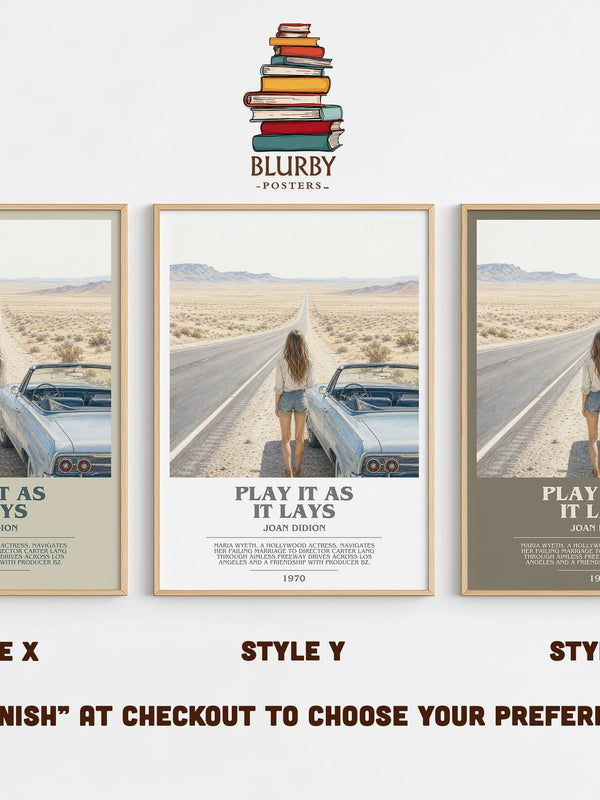 Play It as It Lays bookish print in frame leaning in hallway – literary fiction wall art