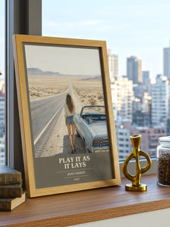 Play It as It Lays book cover print framed by window – literary home decor