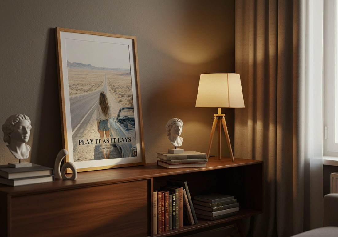Play It as It Lays watercolour print on bookshelf – Joan Didion fan gift
