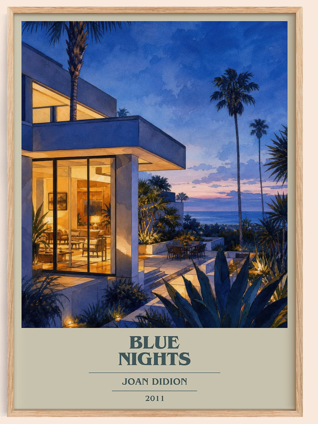 Blue nights book cover book poster by Joan Didion – framed literary art print