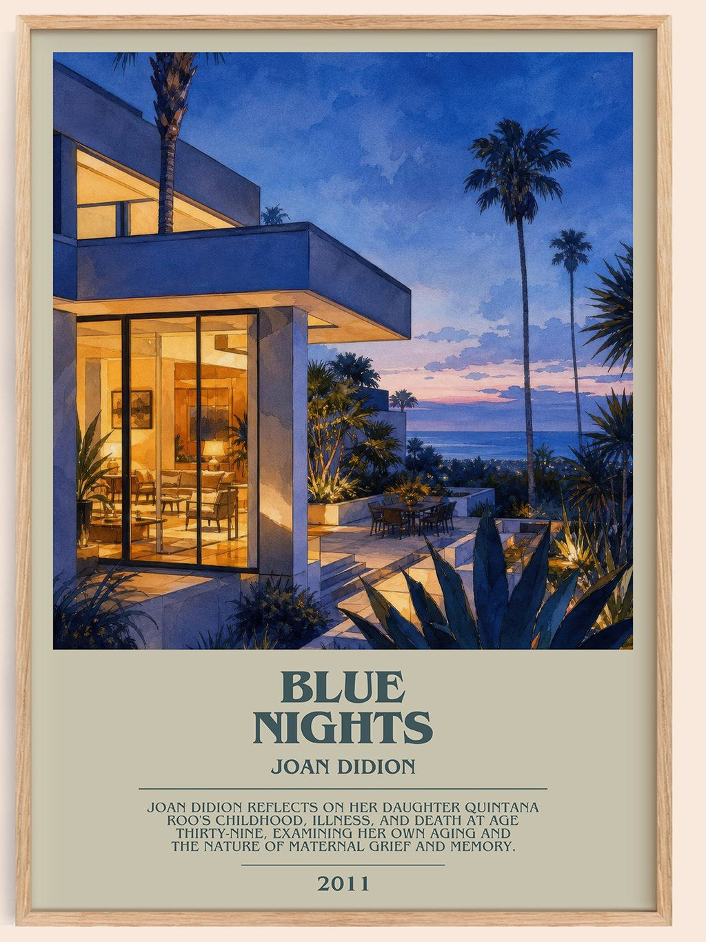 Blue nights bookish book poster by Joan Didion – framed literary art print