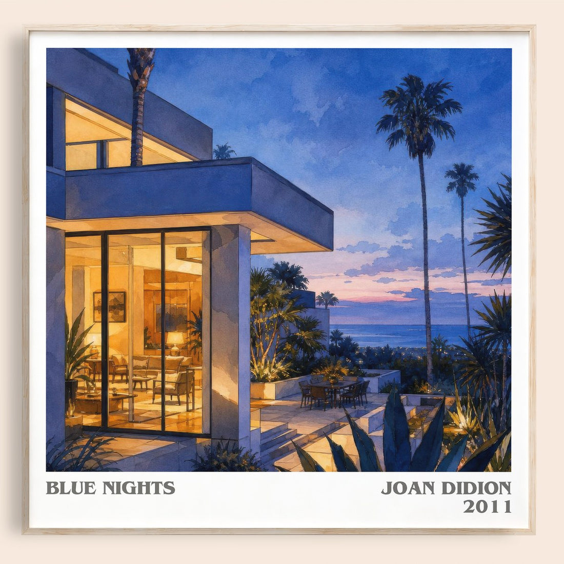 Blue nights literary book poster by Joan Didion – framed literary art print
