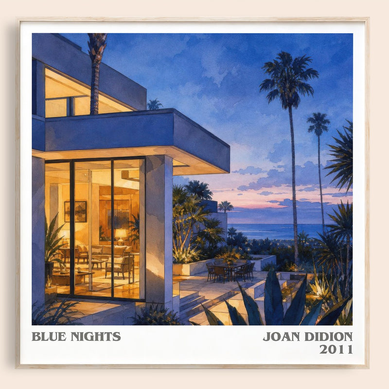 Blue nights literary book poster by Joan Didion – framed literary art print