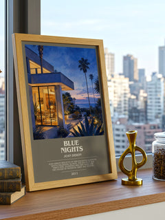 Blue nights bookish print framed by window – literary home decor