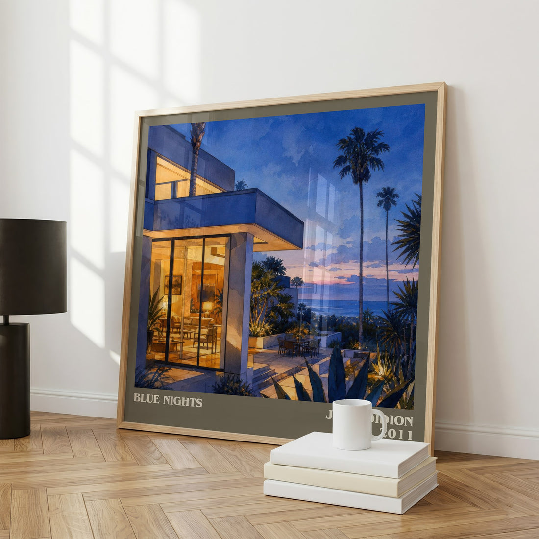 Blue nights literary print framed by window – literary home decor