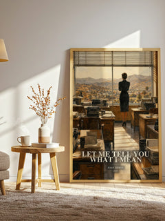 Let Me Tell You What I Mean watercolour print in frame leaning in hallway – non fiction wall art