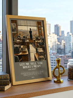 Let Me Tell You What I Mean bookish print framed by window – literary home decor
