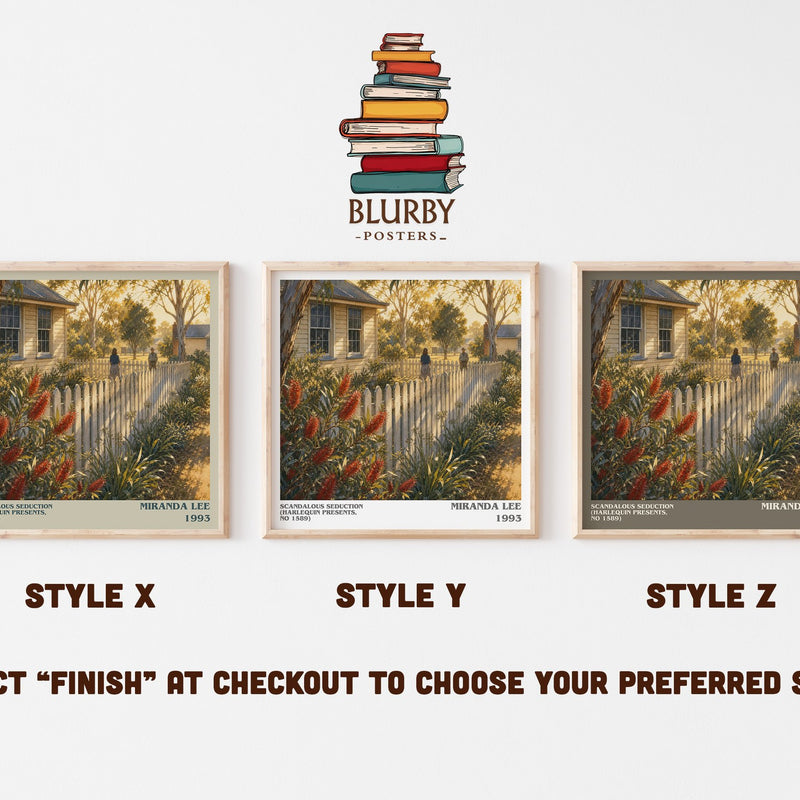 Scandalous Seduction (Harlequin Presents, No 1589) literary print in frame leaning in hallway – romance wall art