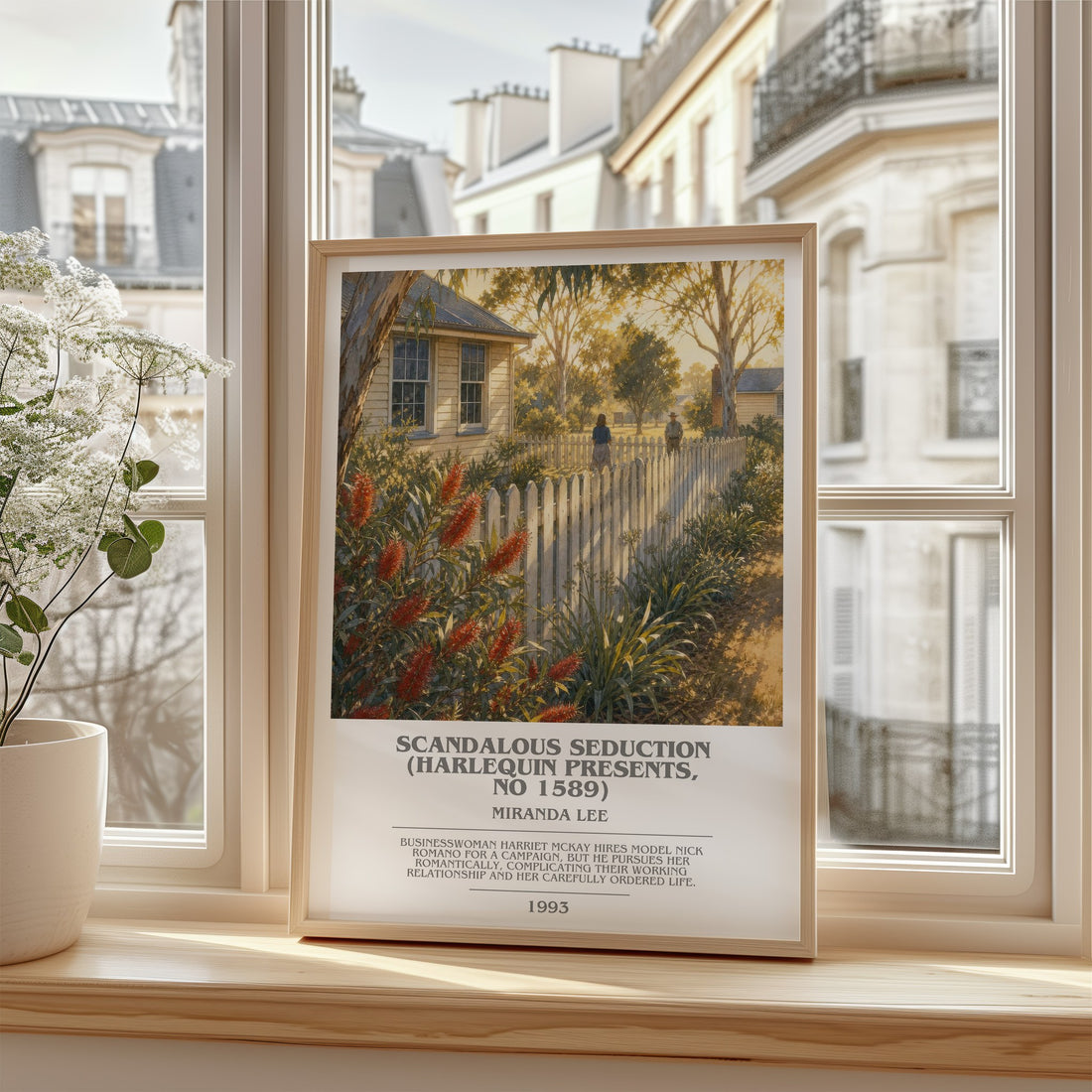 Scandalous Seduction (Harlequin Presents, No 1589) bookish poster colour and style options – Miranda Lee book art