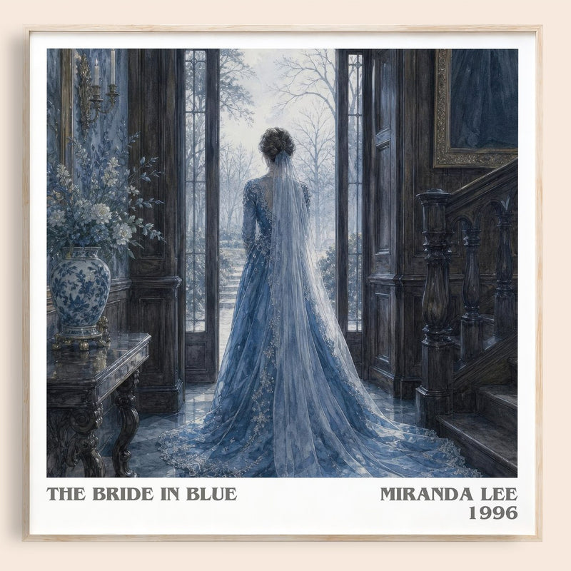 The Bride In Blue literary book poster by Miranda Lee – framed literary art print