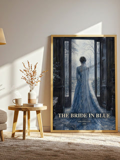 The Bride In Blue watercolour print in frame leaning in hallway – romance wall art