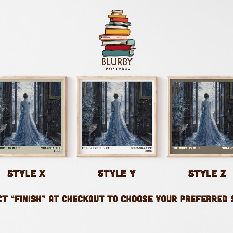 The Bride In Blue literary print in frame leaning in hallway – romance wall art