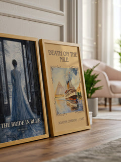 The Bride In Blue watercolour print framed by window – literary home decor