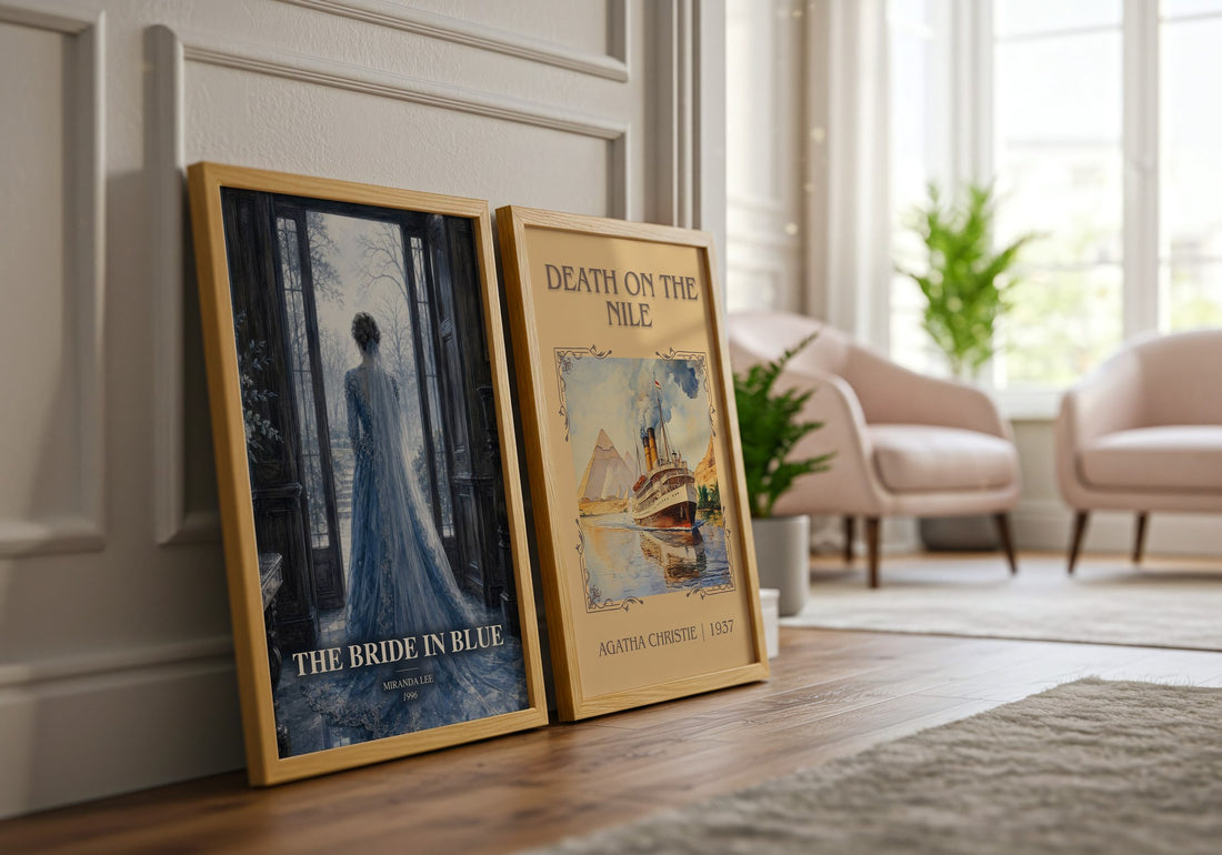 The Bride In Blue watercolour print framed by window – literary home decor