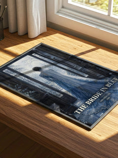 The Bride In Blue watercolour book poster framed on wall – romance wall art