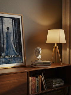 The Bride In Blue watercolour print on bookshelf – Miranda Lee fan gift