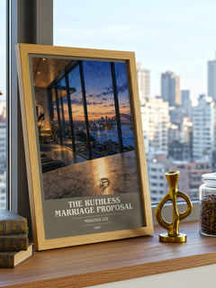 The Ruthless Marriage Proposal book cover print framed by window – literary home decor