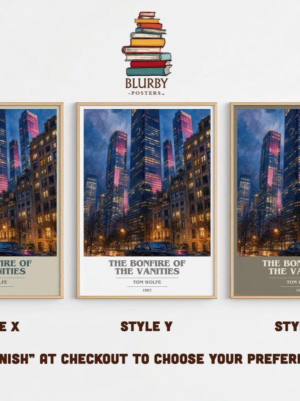 The Bonfire of the Vanities book cover print in frame leaning in hallway – satire wall art