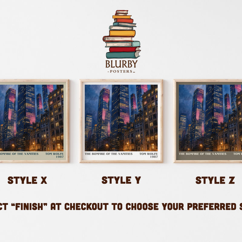 The Bonfire of the Vanities literary print in frame leaning in hallway – satire wall art