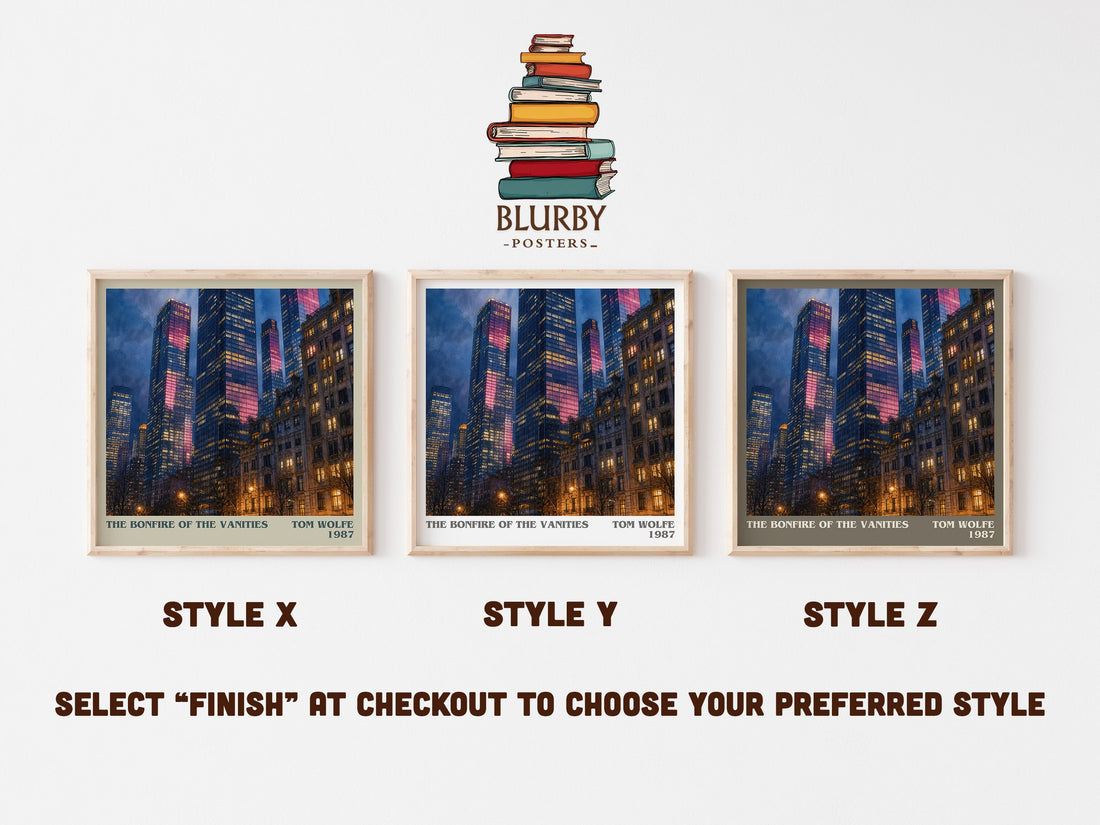 The Bonfire of the Vanities literary print in frame leaning in hallway – satire wall art (mockup)